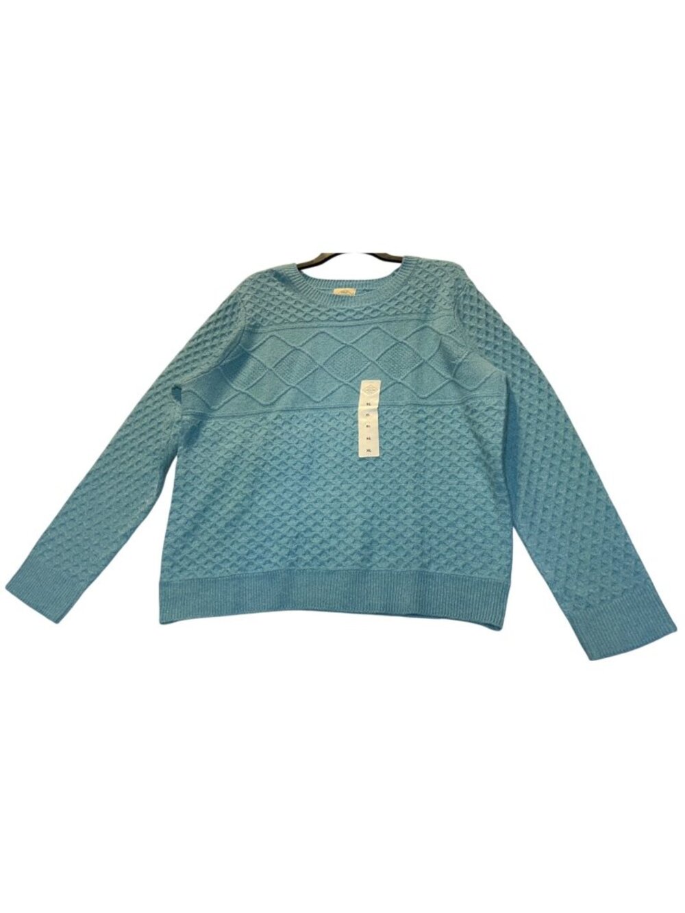 St. Johns Bay Womens XL Blue Knit Sweater With Diamond Cable Pattern Long Sleeve
